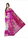Pradip Fabrics Woven Tant Banarasi Cream and Pink Color Saree