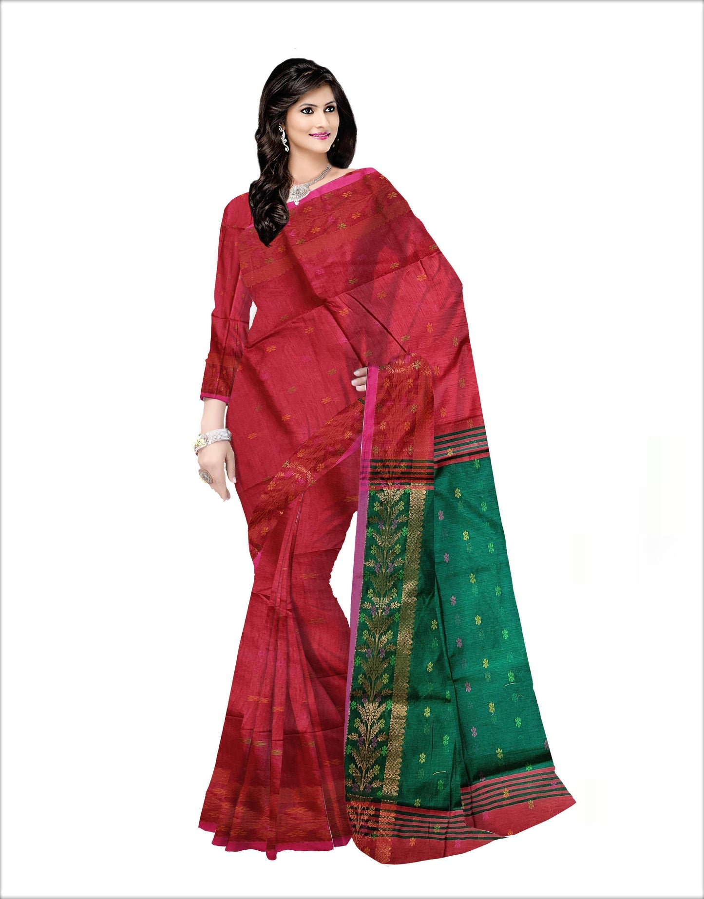 Pradip Fabrics Woven Maroon and green color  Soft Handloom Saree