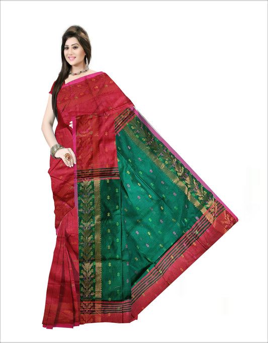 Pradip Fabrics Woven Maroon and green color  Soft Handloom Saree