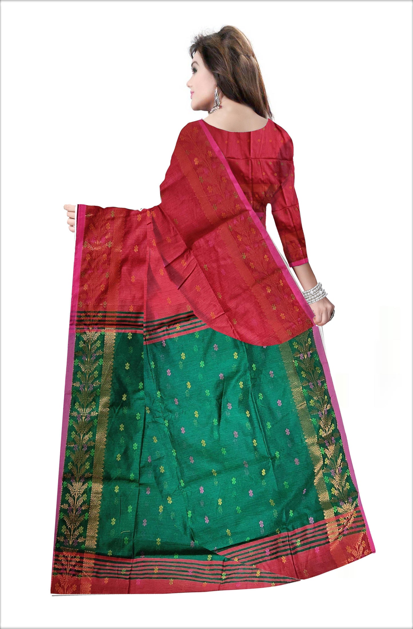 Pradip Fabrics Woven Maroon and green color  Soft Handloom Saree