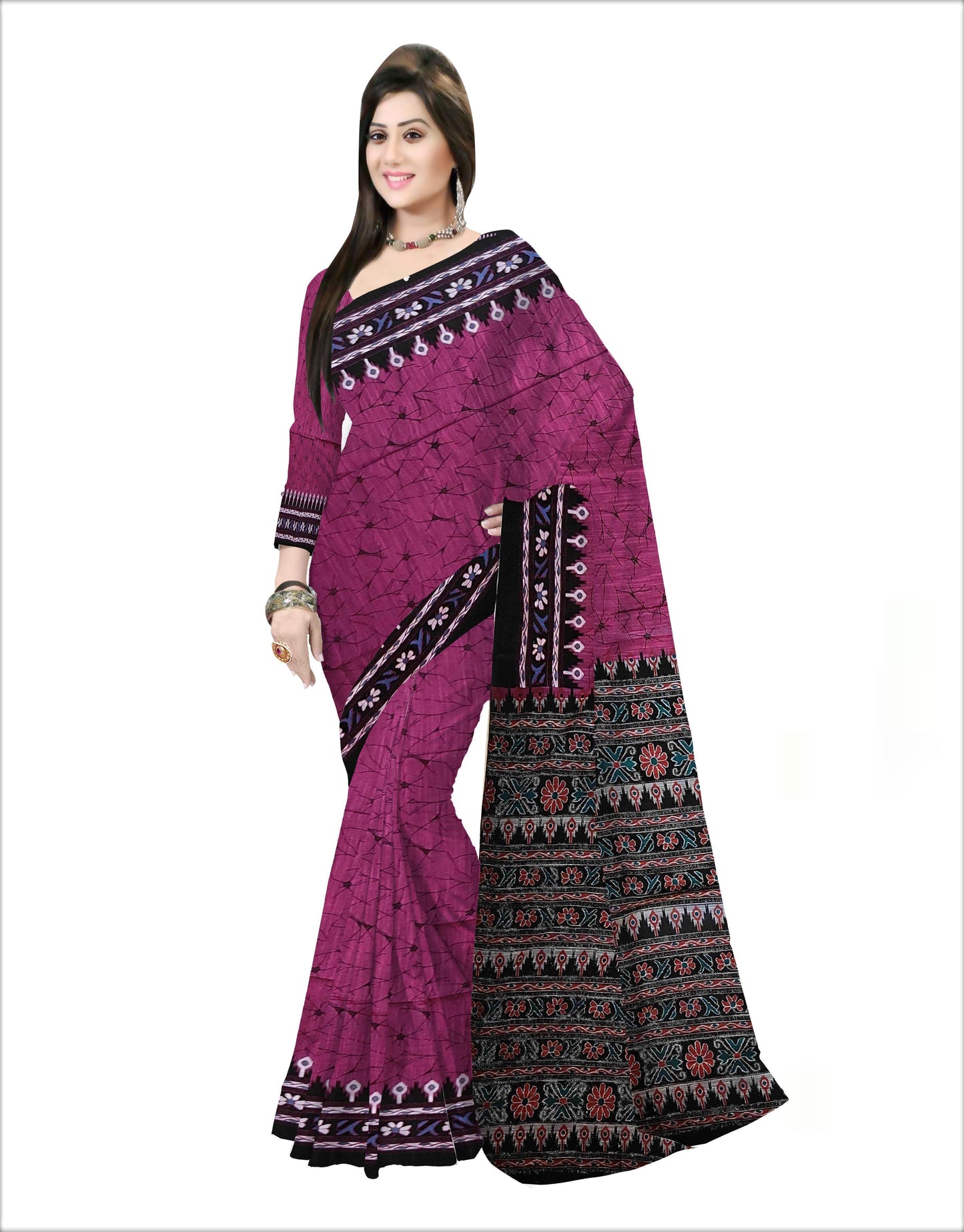 Pradip Fabrics Woven Purple and Black  Color Pure  Soft Viscous khadi Print  Handloom Saree