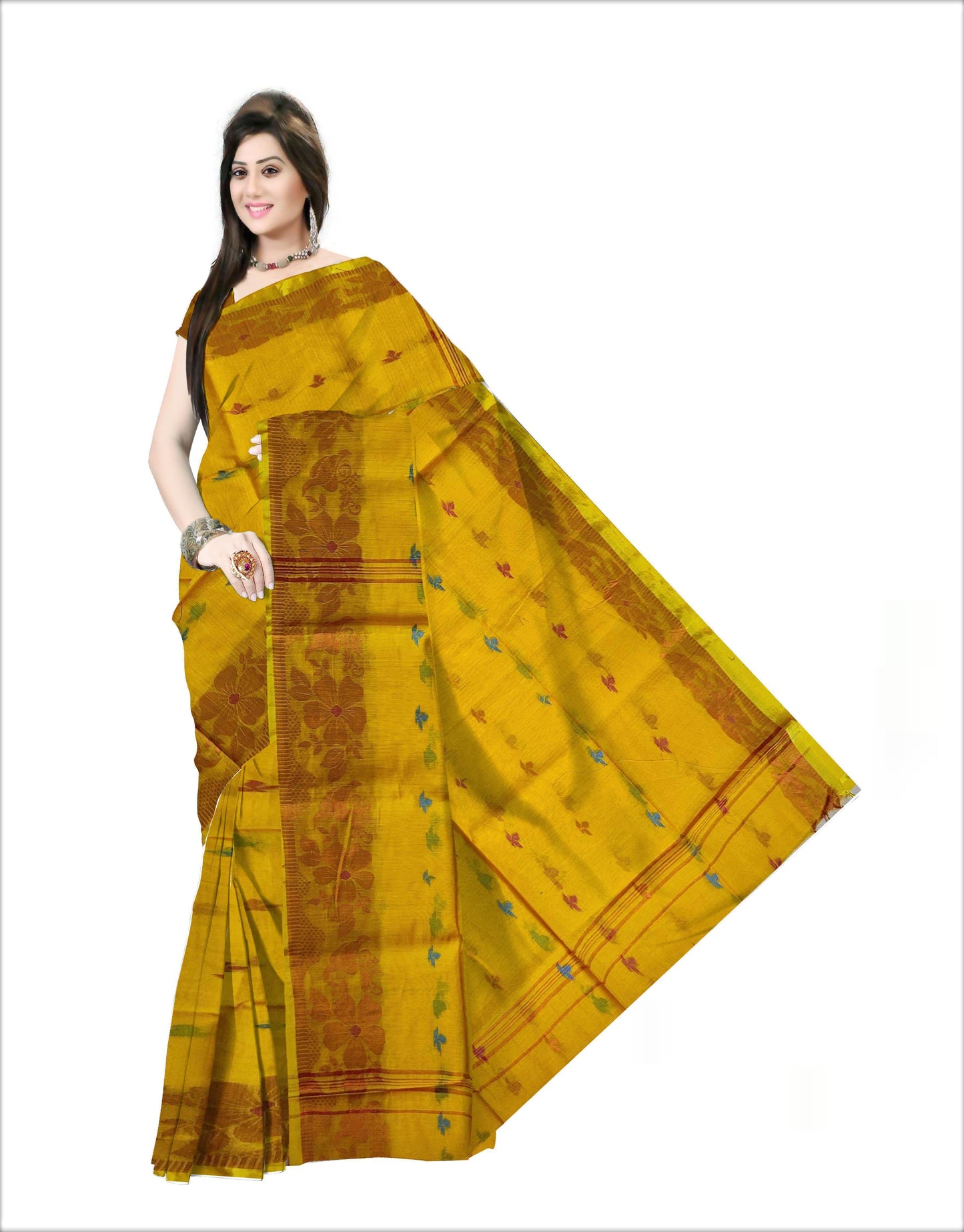Pradip Fabrics Woven Yellow color  Soft Handloom Saree