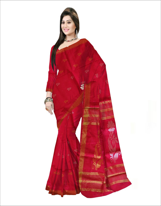 Pradip Fabrics Woven Soft Handloom Red Color Saree