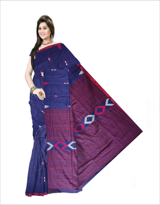 Pradip Fabrics Woven Soft Handloom pure  cotton Deep Blue Color Saree