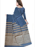 Pradip Fabrics Woven Soft Pure Cotton Handloom Sky blue & Cream Color Saree