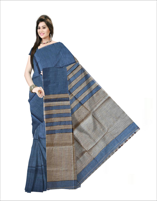 Pradip Fabrics Woven Soft Pure Cotton Handloom Sky blue & Cream Color Saree