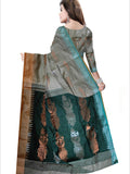 Pradip Fabrics Woven Grey & Deep Green color Pure Cotton Soft Handloom Saree