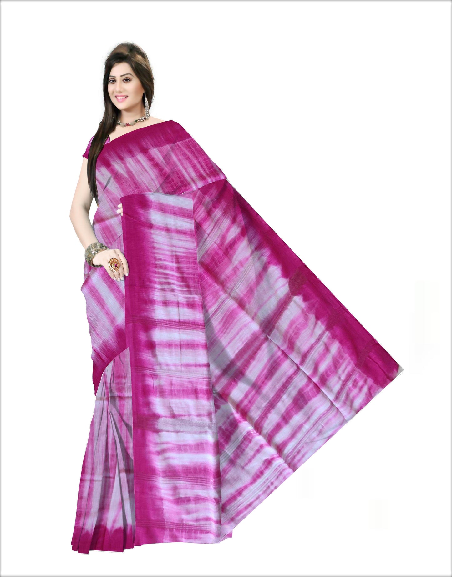 Pradip Fabrics Woven  Pink and white Color  Pure viscous Soft  khadi Print Handloom Saree