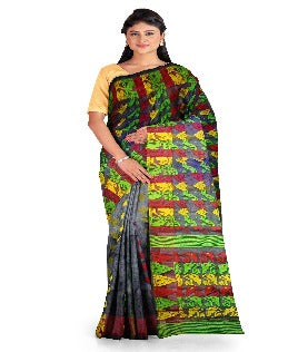 Pradip Fabrics Ethnic Women's Tant Jamdani Black Color Saree