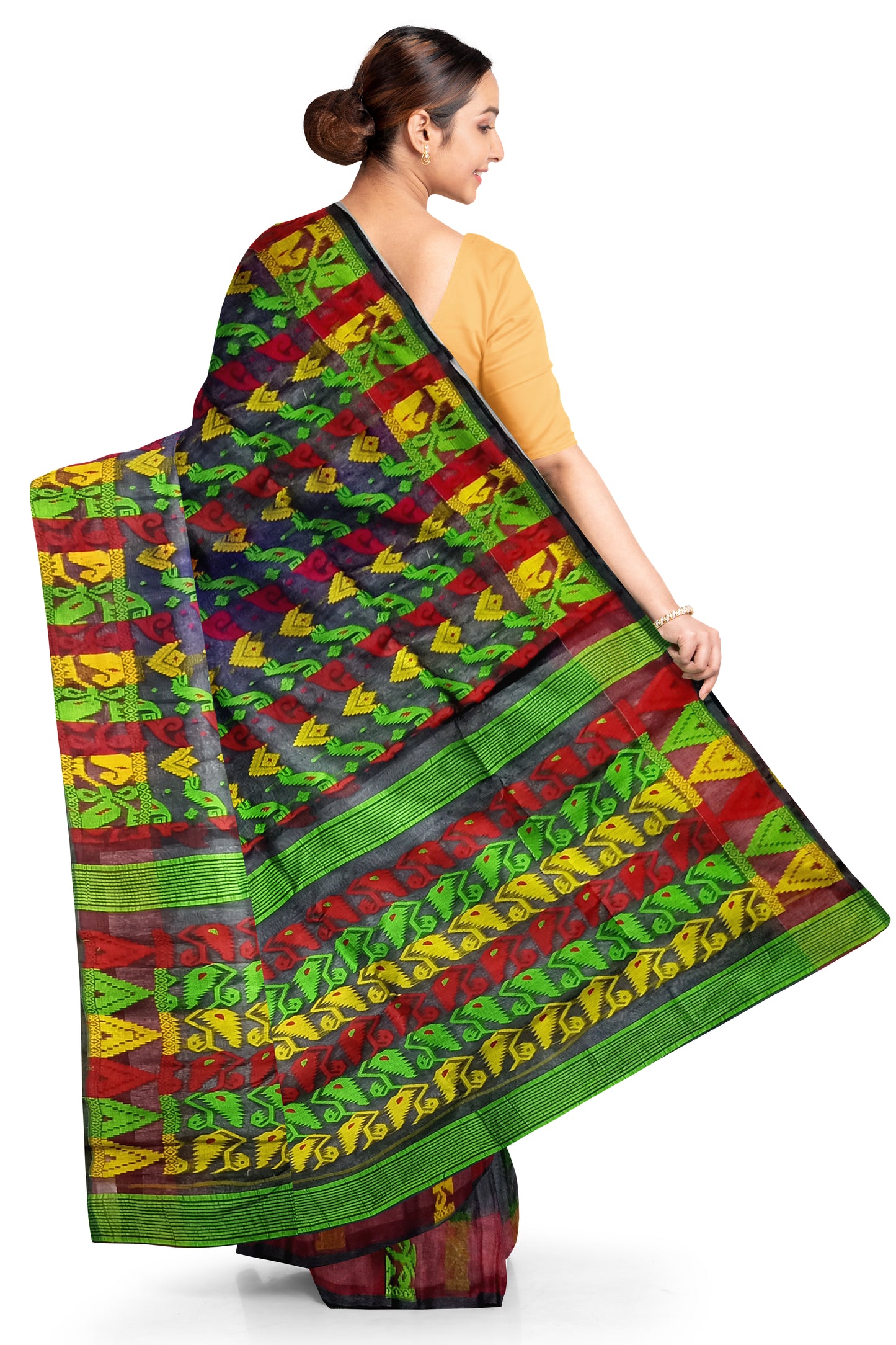 Pradip Fabrics Ethnic Women's Tant Jamdani Black Color Saree