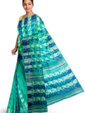 Pradip Fabrics Ethnic Women's Tant Silk Jamdani Aqua and Blue Color Saree