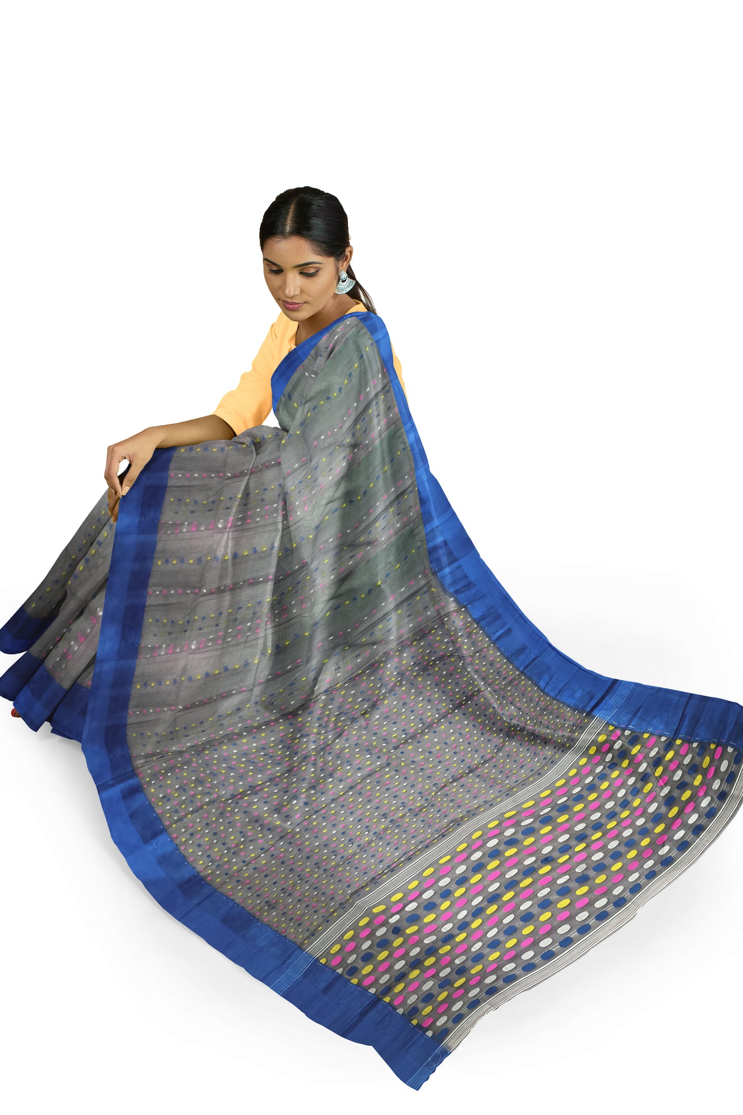 Pradip Fabrics Tant All Over Dhakai Jamdani Slat Grey Color Saree