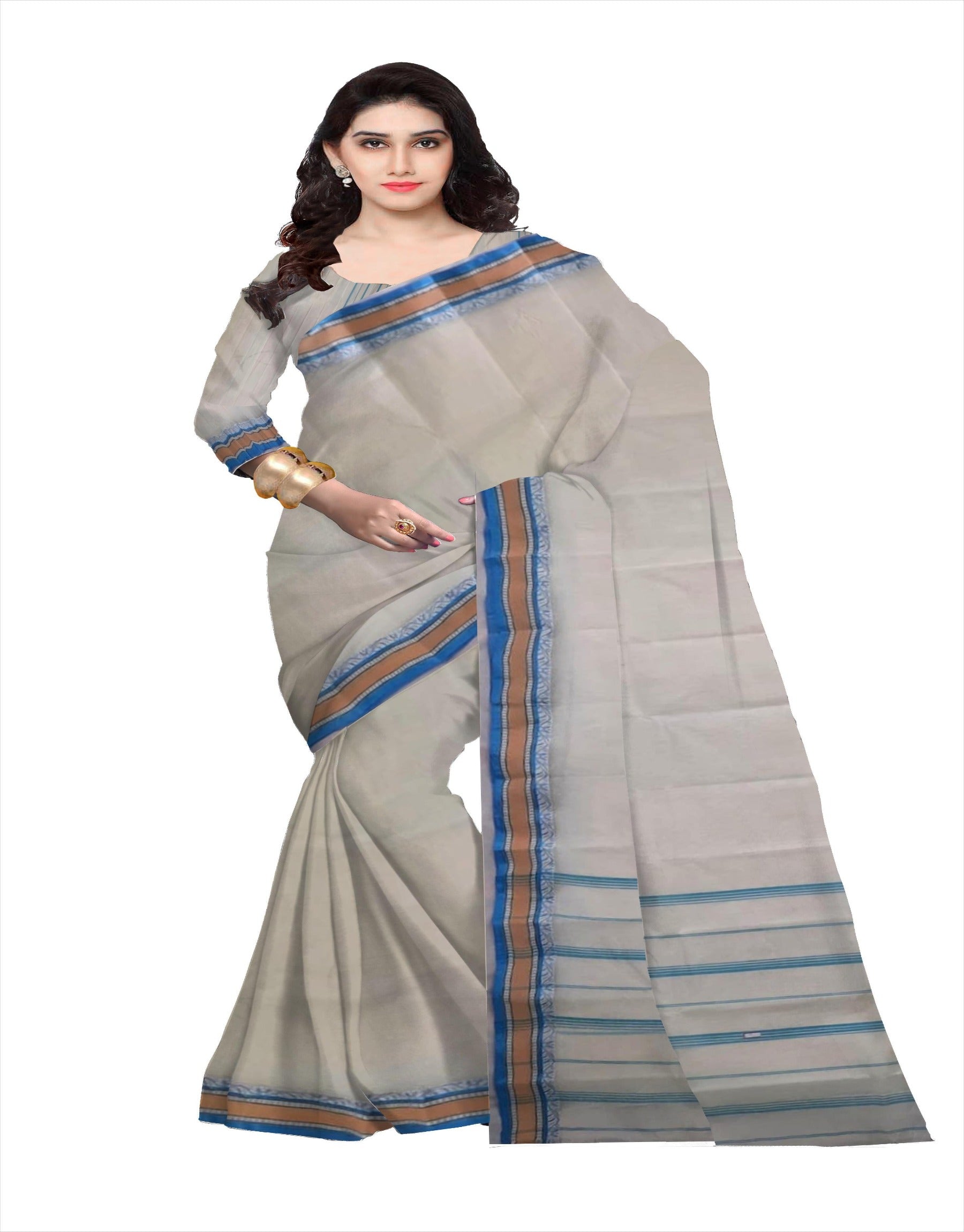 pradip fabrics grey white saree