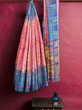 Pradip Fabrics Ethnic Women's All over Tant Jamdani Blue and Pink Color Saree