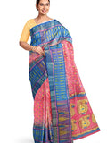 Pradip Fabrics Ethnic Women's All over Tant Jamdani Blue and Pink Color Saree