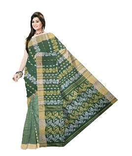 Pradip Fabrics Woven Tant Cotton All Over Dhakai Jamdani Green Saree