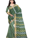 Pradip Fabrics Woven Tant Cotton All Over Dhakai Jamdani Green Saree