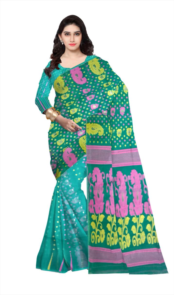 Pradip Fabrics Ethnic Women's Tant All Soft Dhakai Jamdani Saree