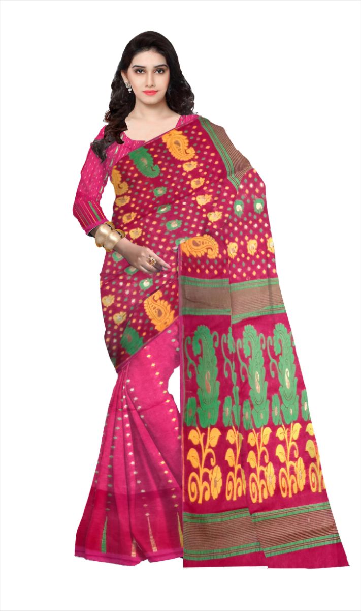 Pradip Fabrics Ethnic Women's Tant All Soft Dhakai Jamdani Saree