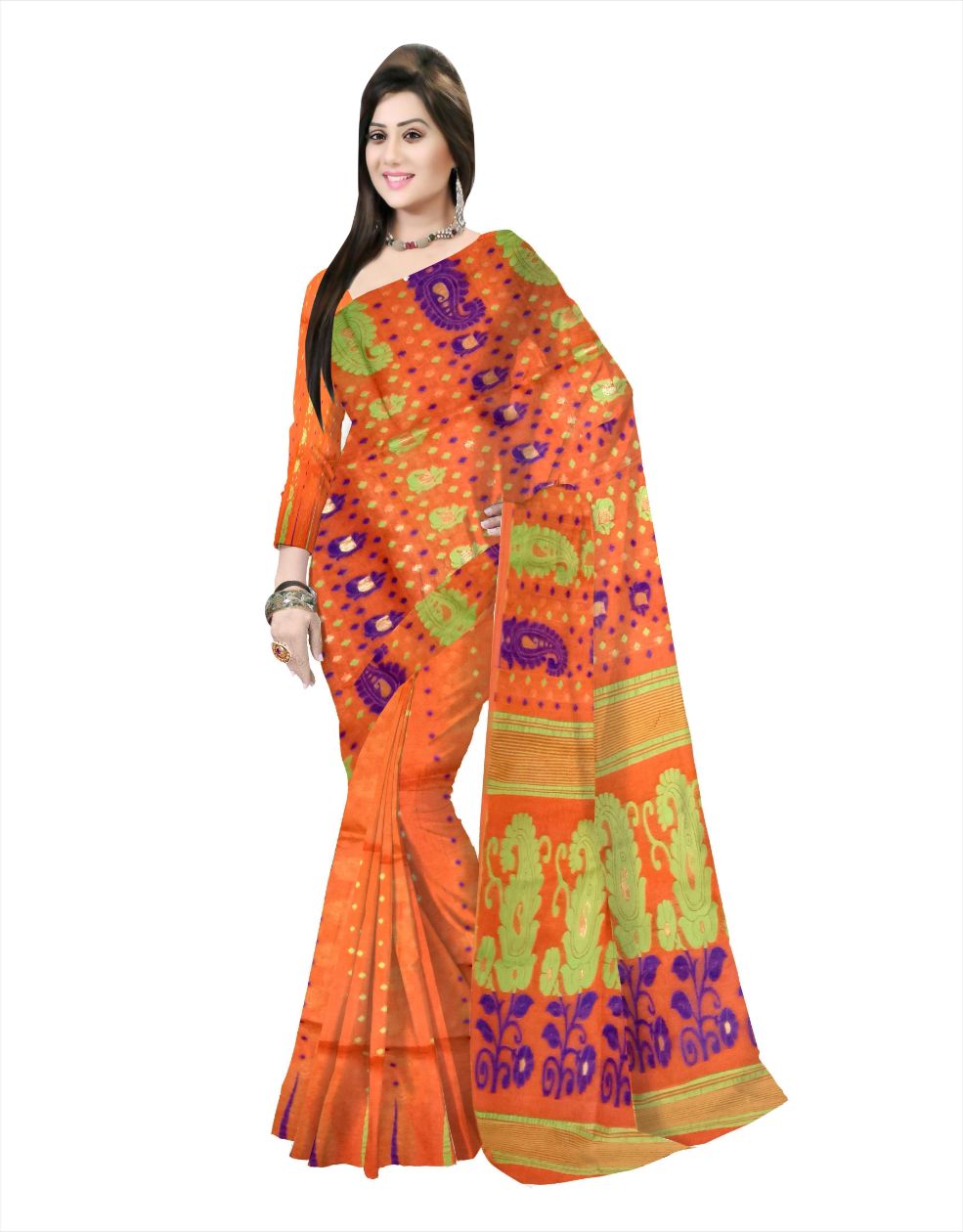 Pradip Fabrics Ethnic Women's Tant All Over Light Maroon Soft Dhakai Jamdani Saree