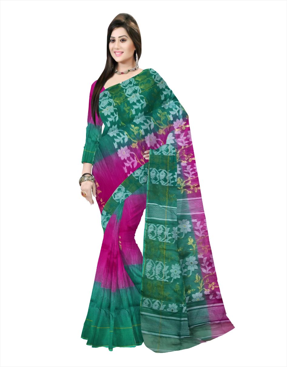 Pradip Fabrics Ethnic Women's Cotton Tant Gap Jamani  Saree