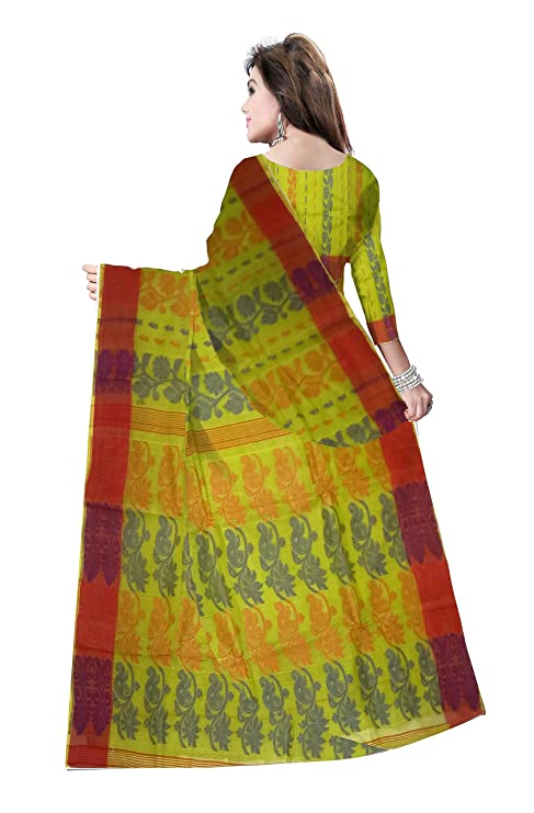 Pradip Fabrics Woven Tant Cotton All Over Dhakai Jamdani Yellow color Saree