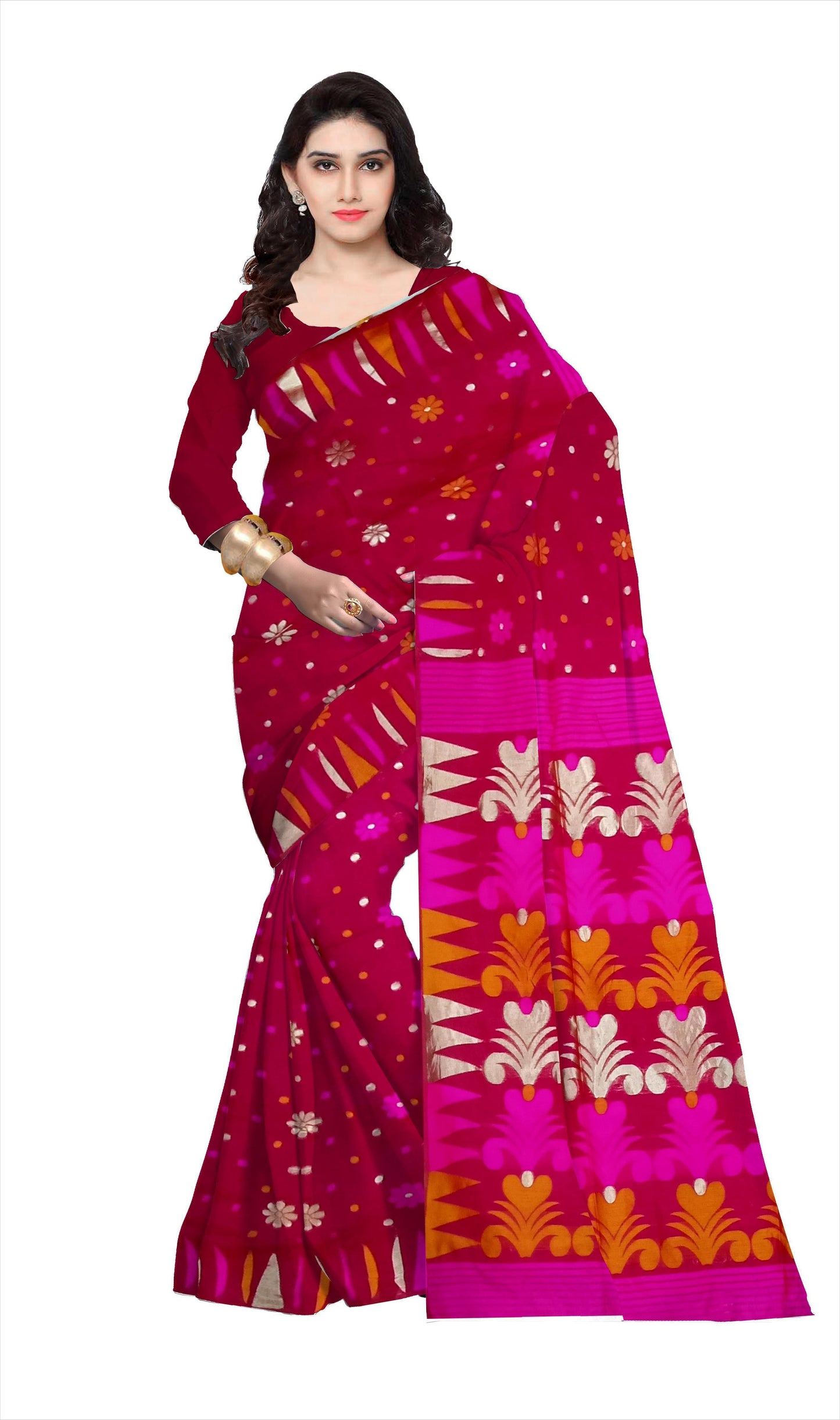 Pradip Fabrics Woven Tant Silk Red Color Saree