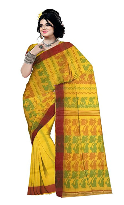 Pradip Fabrics Woven Tant Cotton All Over Dhakai Jamdani Yellow Saree