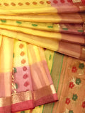 Pradip Fabrics Ethnic Women's Tant Silk Pink and Blue Color Baluchuri Saree