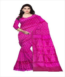 Pradip Fabrics Ethnic Women's Tant All Over Pink Dhakai Jamdani Minakari Saree