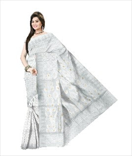 Pradip Fabrics Ethnic Women's Tant All Over White Dhakai Jamdani Minakari Saree