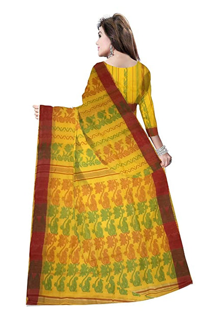 Pradip Fabrics Woven Tant Cotton All Over Dhakai Jamdani Yellow Saree