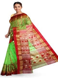 Pradip Fabrics Ethnic Women's Tant Silk Green and Red Color Baluchuri Saree