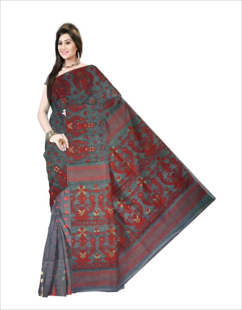 Pradip Fabrics Ethnic Woman's Tant Dhakai Jamdani Black Color Saree