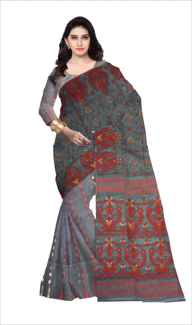 Pradip Fabrics Ethnic Woman's Tant Dhakai Jamdani Black Color Saree