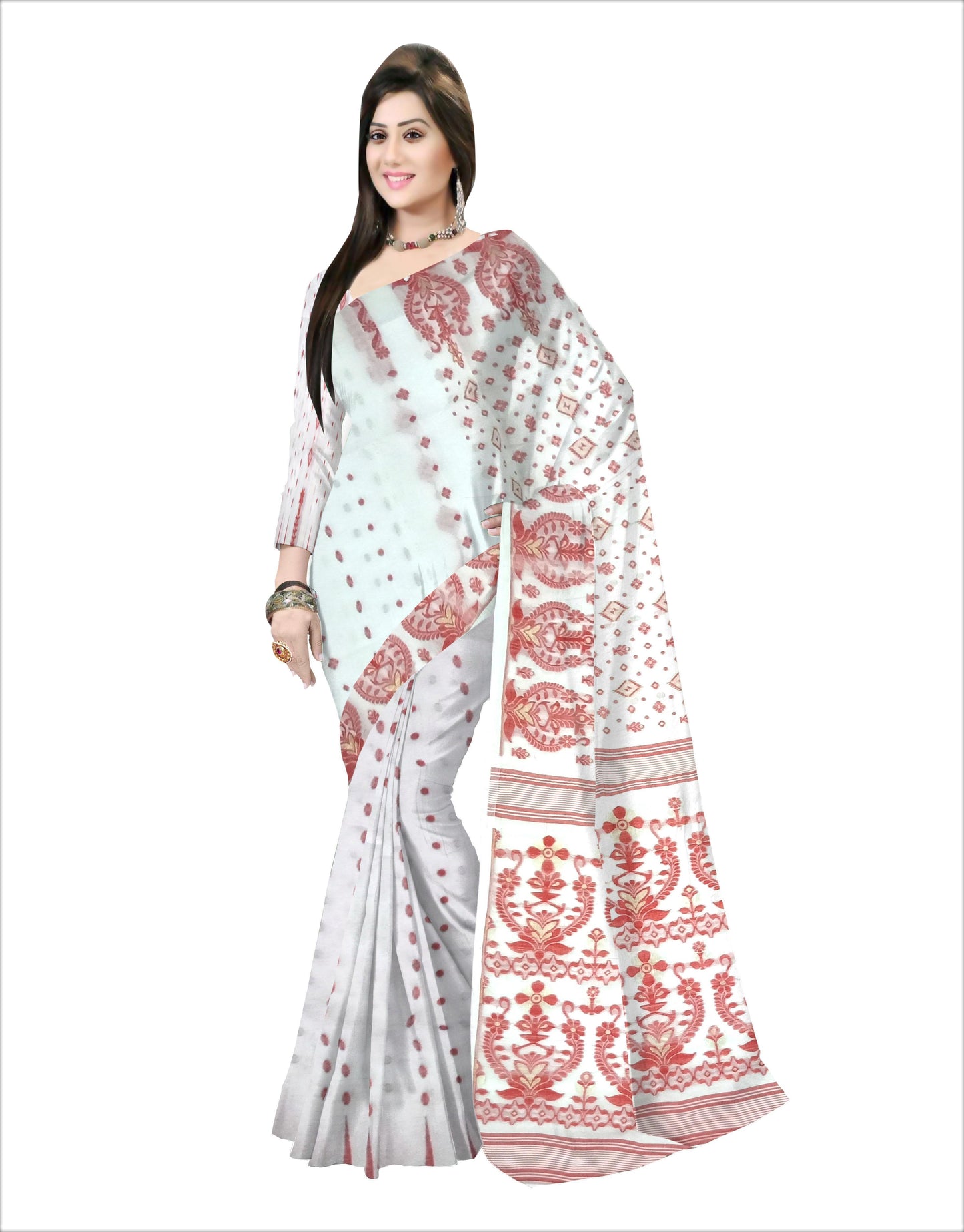 Pradip Fabrics Ethnic Woman's Tant Dhakai Jamdani Tan Color Saree