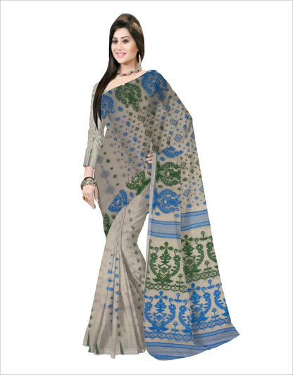 Pradip Fabrics Ethnic Woman's Tant Dhakai Jamdani  Saree