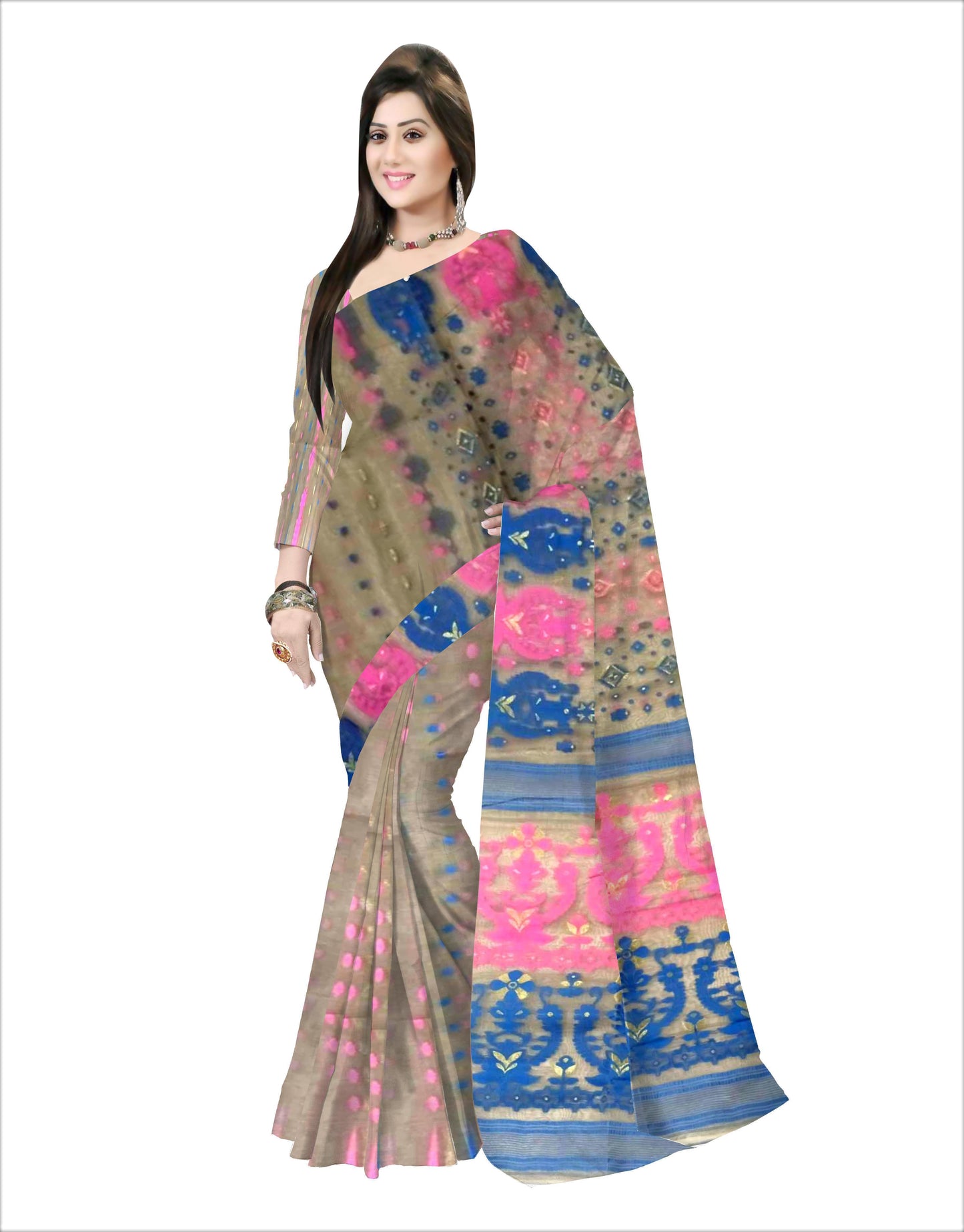 Pradip Fabrics Ethnic Woman's Tant Dhakai Jamdani  Saree