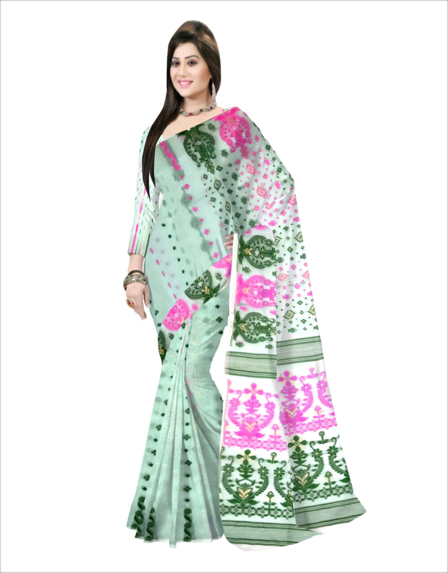 white green pink color saree
