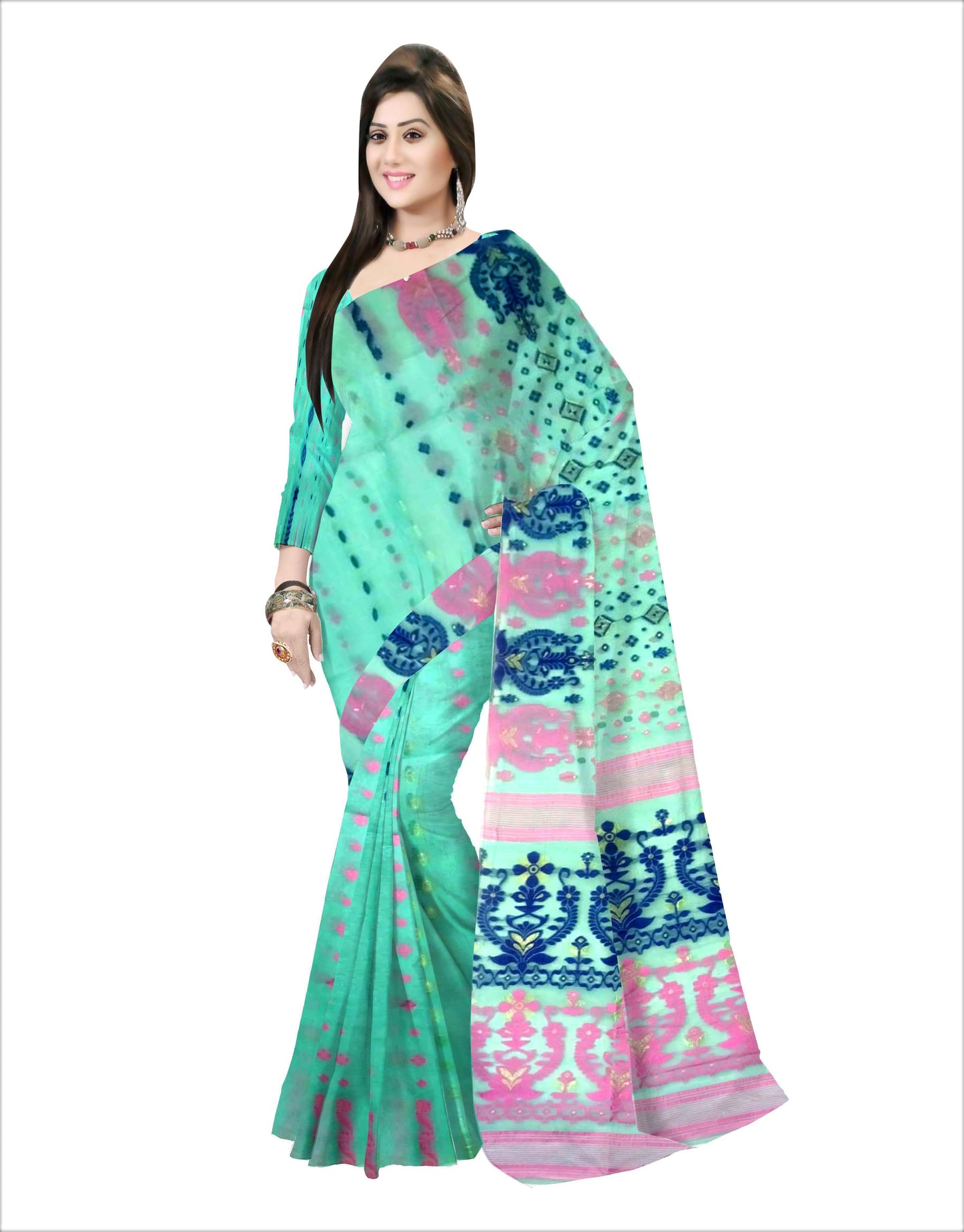Pradip Fabrics Ethnic Woman's Tant Dhakai Jamdani Tan Color Saree