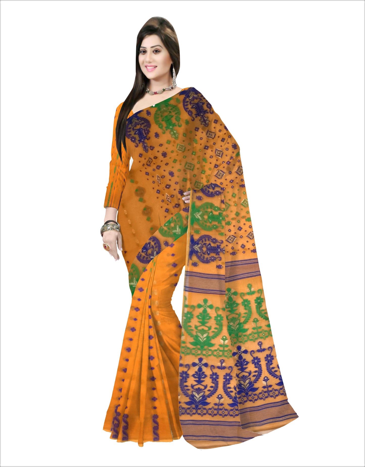 Pradip Fabrics Ethnic Woman's Tant Dhakai Jamdani  Saree