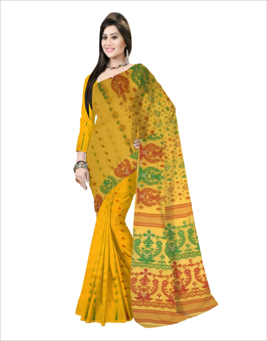 yellow green red color saree