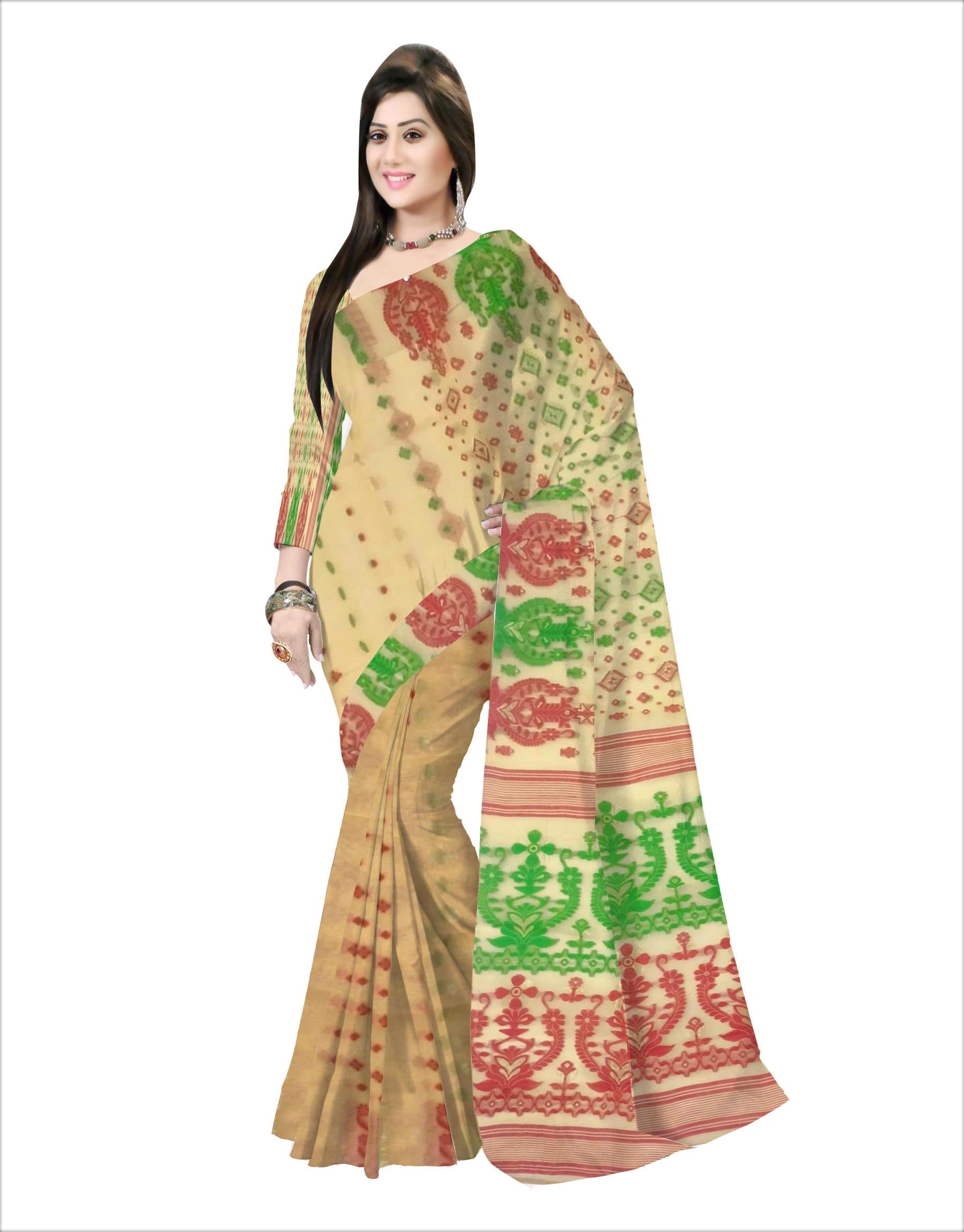 yellow green red color saree