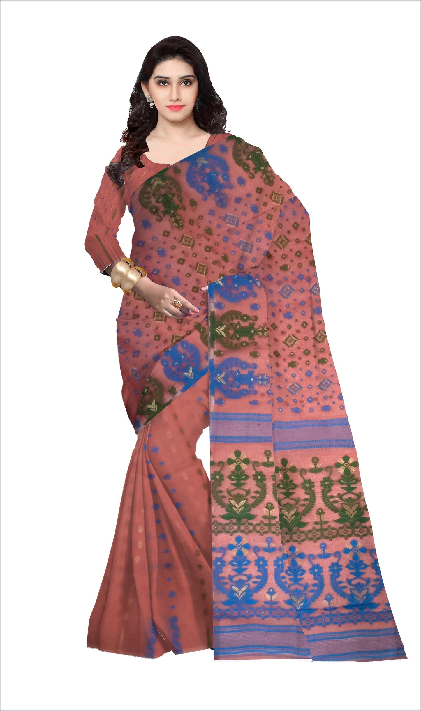 Pradip Fabrics Ethnic Woman's Tant Dhakai Jamdani Soft Pink Color Saree
