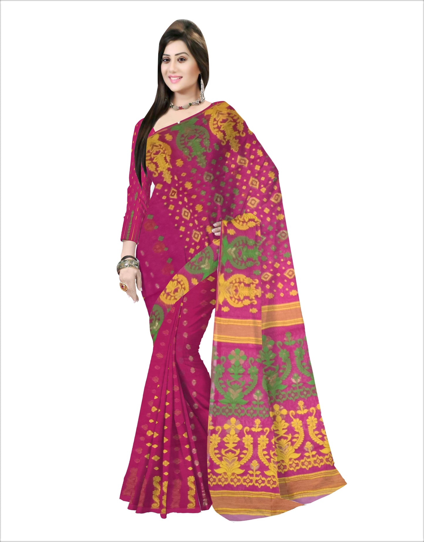 Pradip Fabrics Ethnic Woman's Tant Dhakai Jamdani Soft Pink Color Saree