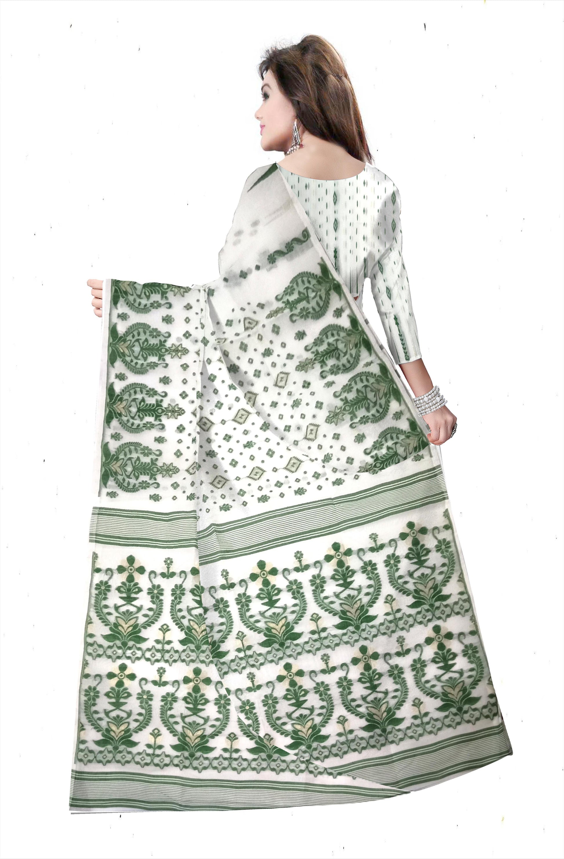 white green jamdani saree