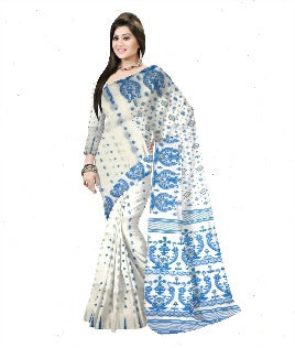 white royal blue jamdani saree