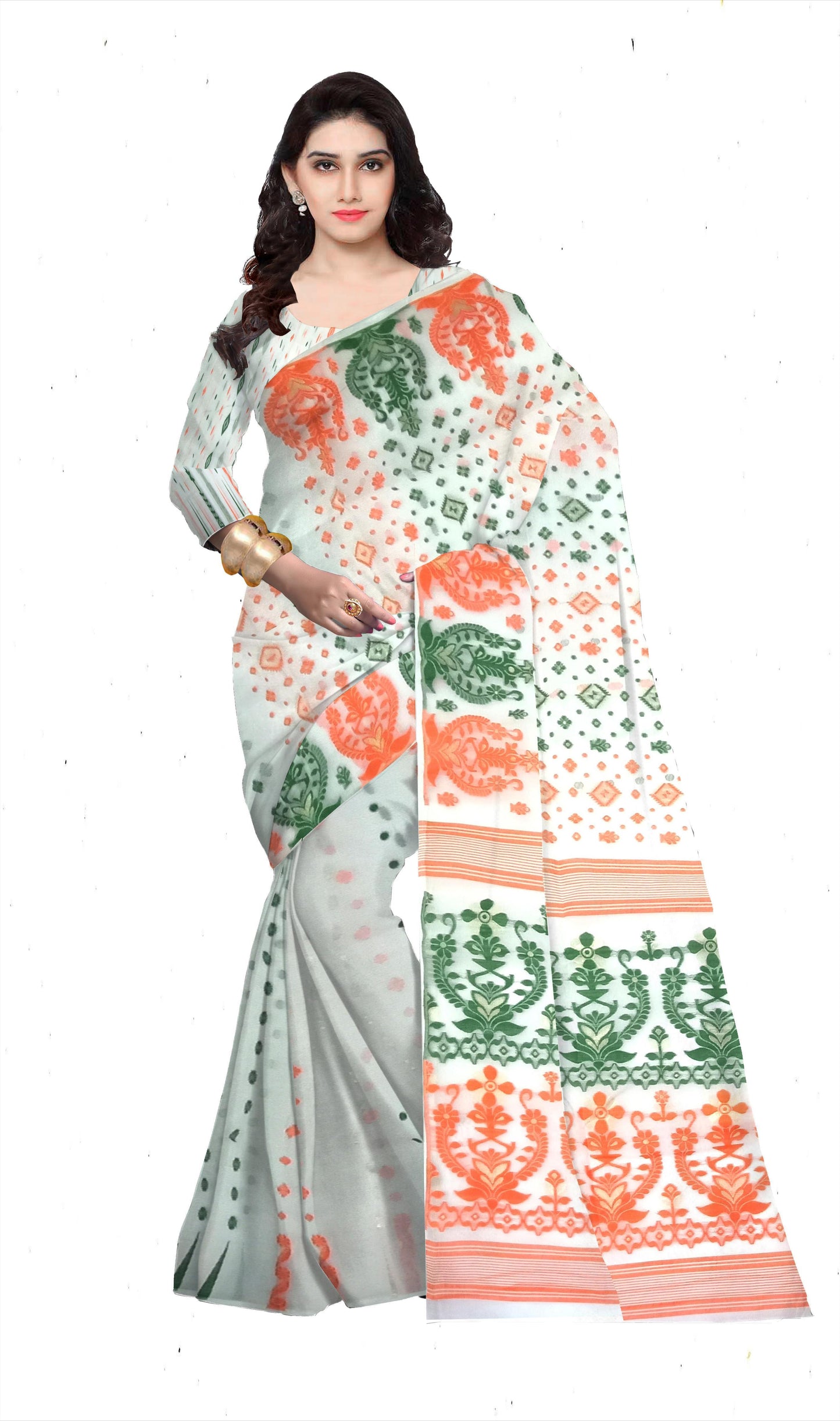 Pradip Fabrics Ethnic Woman's Tant All Over Dhakai off White Color Saree