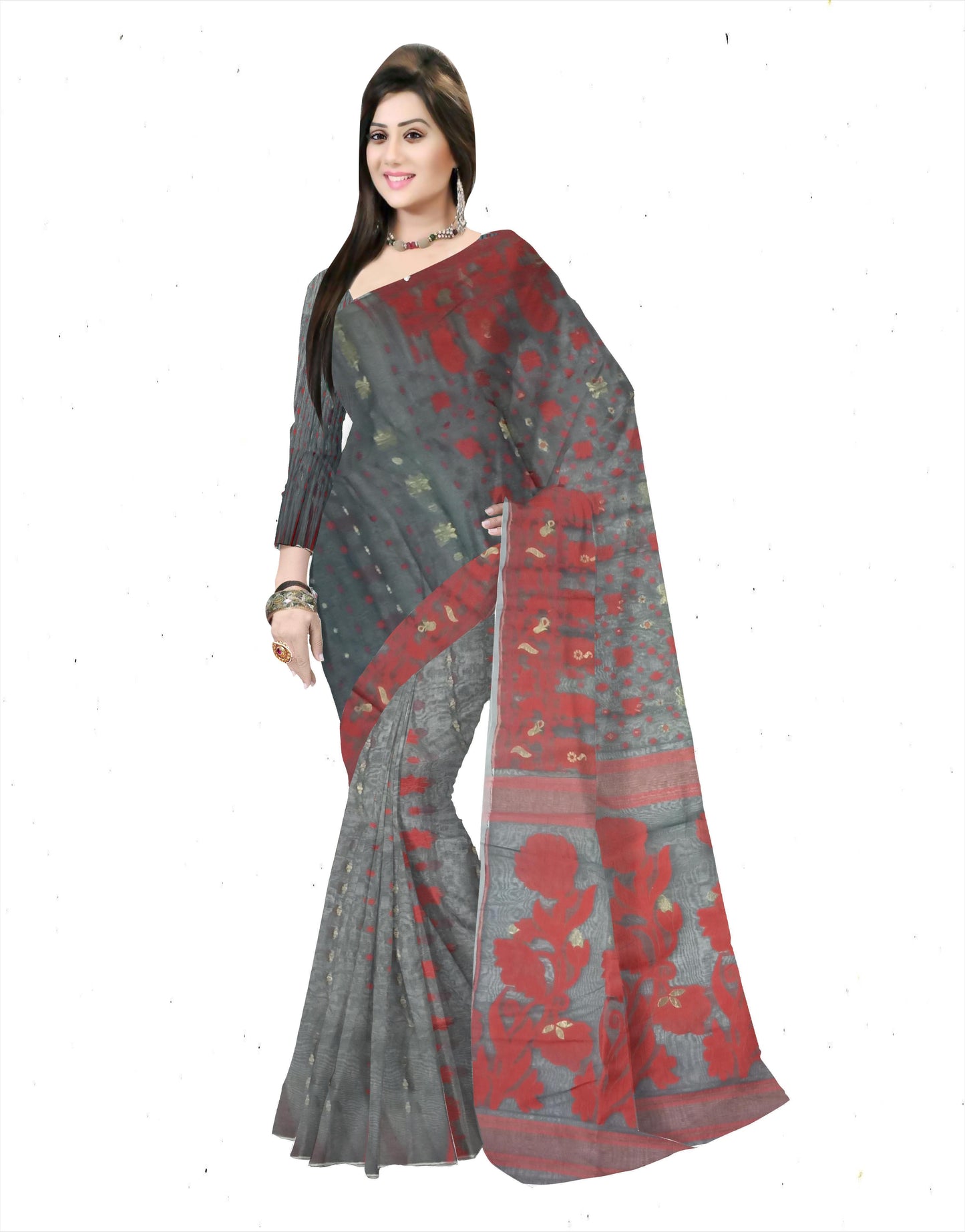 Pradip Fabrics Ethnic Woman's Tant Dhakai Jamdani Saree