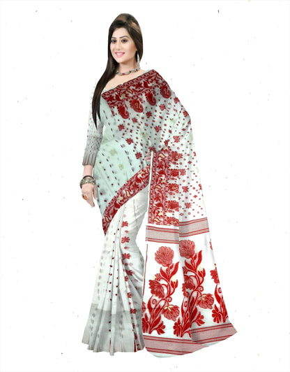 Pradip Fabrics Ethnic Woman's Tant Dhakai Jamdani Saree